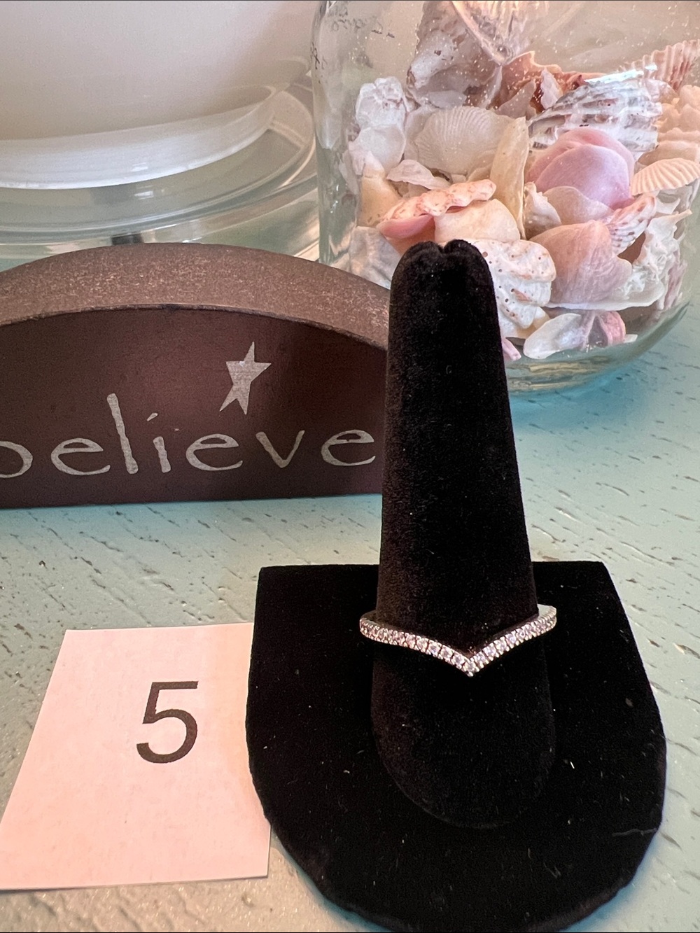 Pandora Sparkling Wishbone V Shsped Stack Ring - Size 10.5 (64)